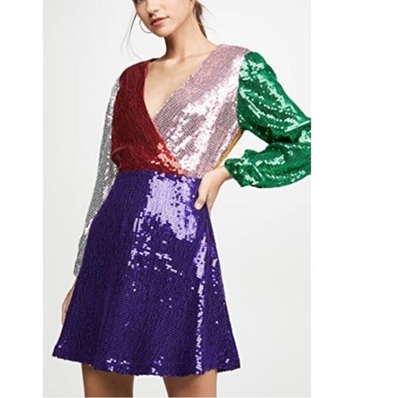 NWT Alice + Olivia Blaze Rainbow Mulit Colored Sequin Dress - Picture 1 of 11